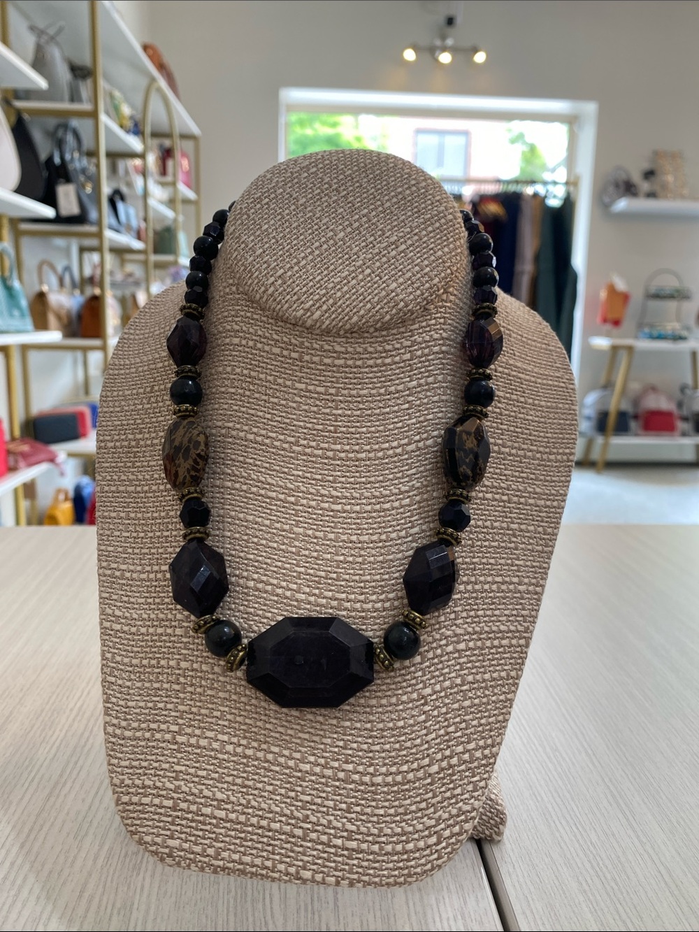 Elegant Black Faceted Statement Necklace - Women's Jewelry
